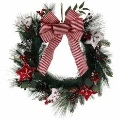 St. Nicholas Square® Embroidered Stars Artificial Pine Holly Wreath