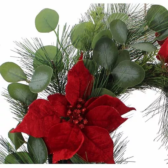 St. Nicholas Square® Artificial Red Poinsettia Greenery Wreath - Image 3