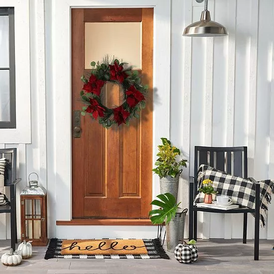 St. Nicholas Square® Artificial Red Poinsettia Greenery Wreath - Image 4