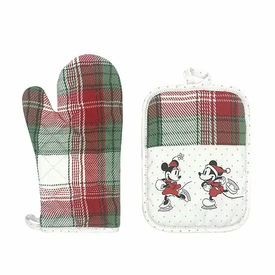 Disney's Mickey & Minnie Plaid Oven Mitt & Pot Holder Set By St. Nicholas Square®