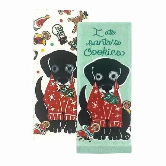 St. Nicholas Square® Dog Santas Cookies Kitchen Towel 2-pk.