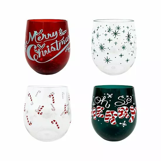 St. Nicholas Square® Merry Merry 4-pc. Stemless Wine Set