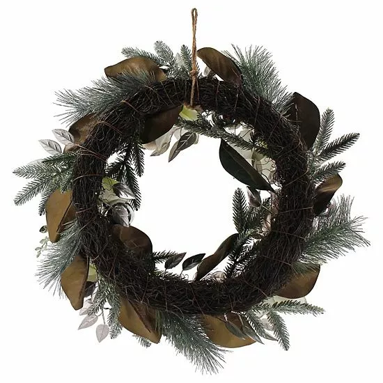 St. Nicholas Square® Gold Finish Artificial Magnolia Wreath - Image 2