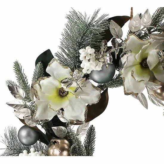 St. Nicholas Square® Gold Finish Artificial Magnolia Wreath - Image 3